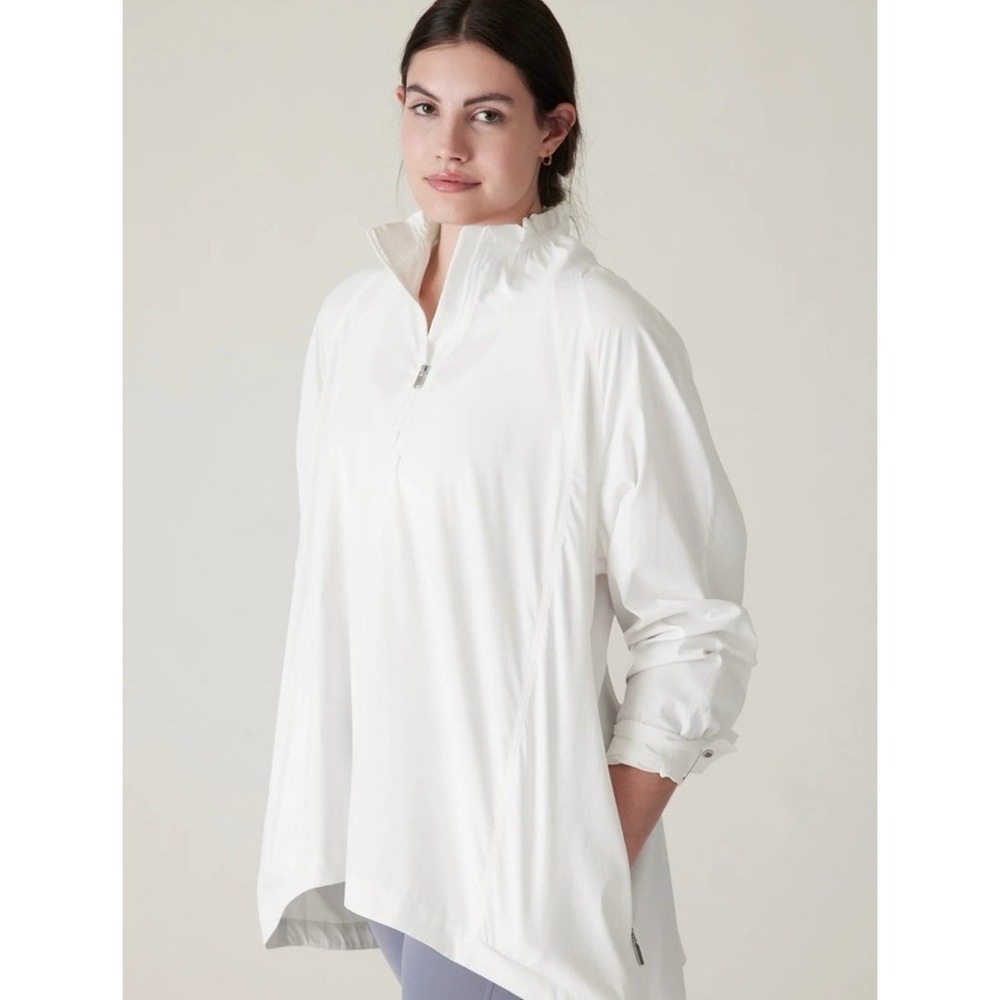Athleta White Advantage Poplin Top Recycled Material Breathable Oversized Jacket
